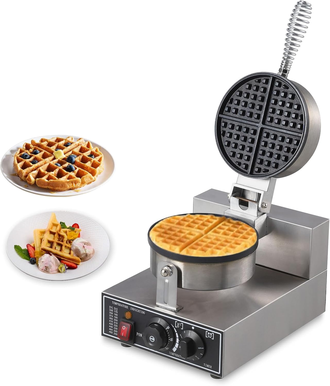 Cone Timer Commercial Waffle Cone Maker - 1300W Electric Nonstick Waffle Iron with ...