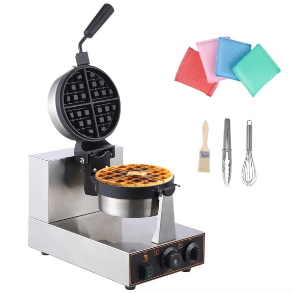 Commercial Waffle Maker, 360° Rotating Electric Waffle Making Machine, Non-Stick Waffle Iron Machine 50-250℃ 110V 1200W for Home, Restaurant and Snack Bar - Single Head