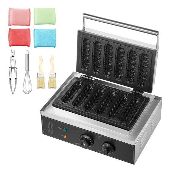 Commercial Waffle Stick Maker, 1500W Heavy-Duty Waffle Iron with Timer & Adjustable Thermostat, Non-Stick Plates for Restaurant, Cafe, or Home Use