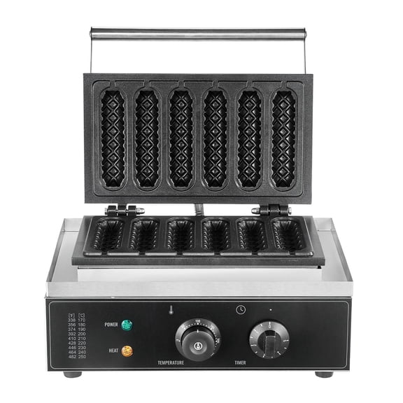 Commercial Waffle Stick Maker 6 PCS 1500W Non Stick Stainless Steel Corn Hot Dog Waffle Iron with Temp Time Control Handle Bakery