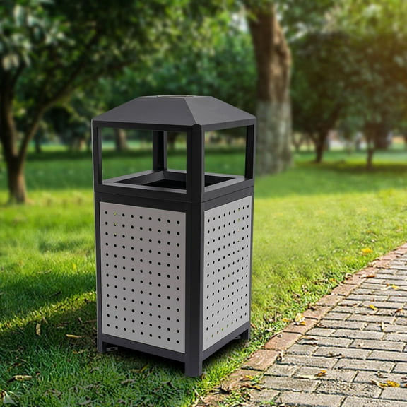 Commercial Waste Container Outdoor Trash Can Garbage Enclosure Build-in Ashtray Gray for Conference Rooms
