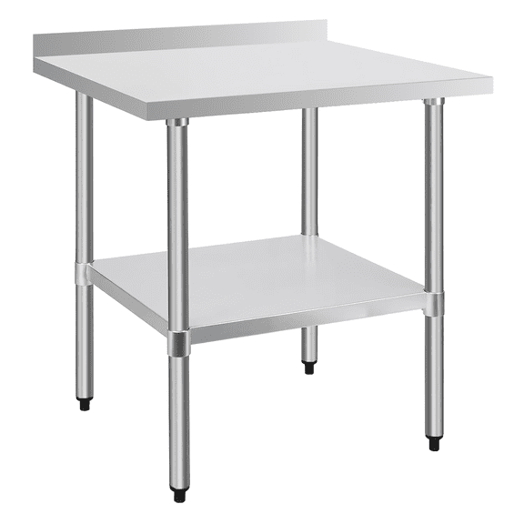 Stainless Steel Commercial Work Table - 30x30 inch - NSF Certified - 4" Backsplash & Undershelf - Kitchen Restaurant Prep Table - Silver