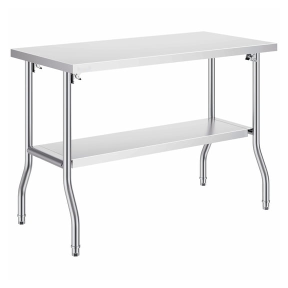 Commercial Work Table Stainless Steel 48x24 Inch, Folding Prep Table Heavy Duty 300lbs, Kitchen Workstation Island Silver