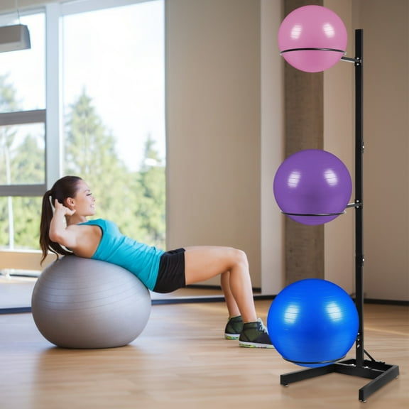 Commercial Yoga Ball Holder Rack - 3-Tier Steel Storage Stand for Gym & Home Studio