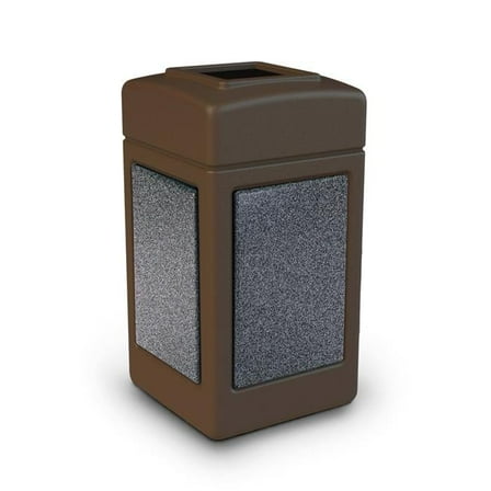 Commercial Zone 720322K 42 gal StoneTec Open-Top Square Waste Container, Brown with Pepperstone Panels