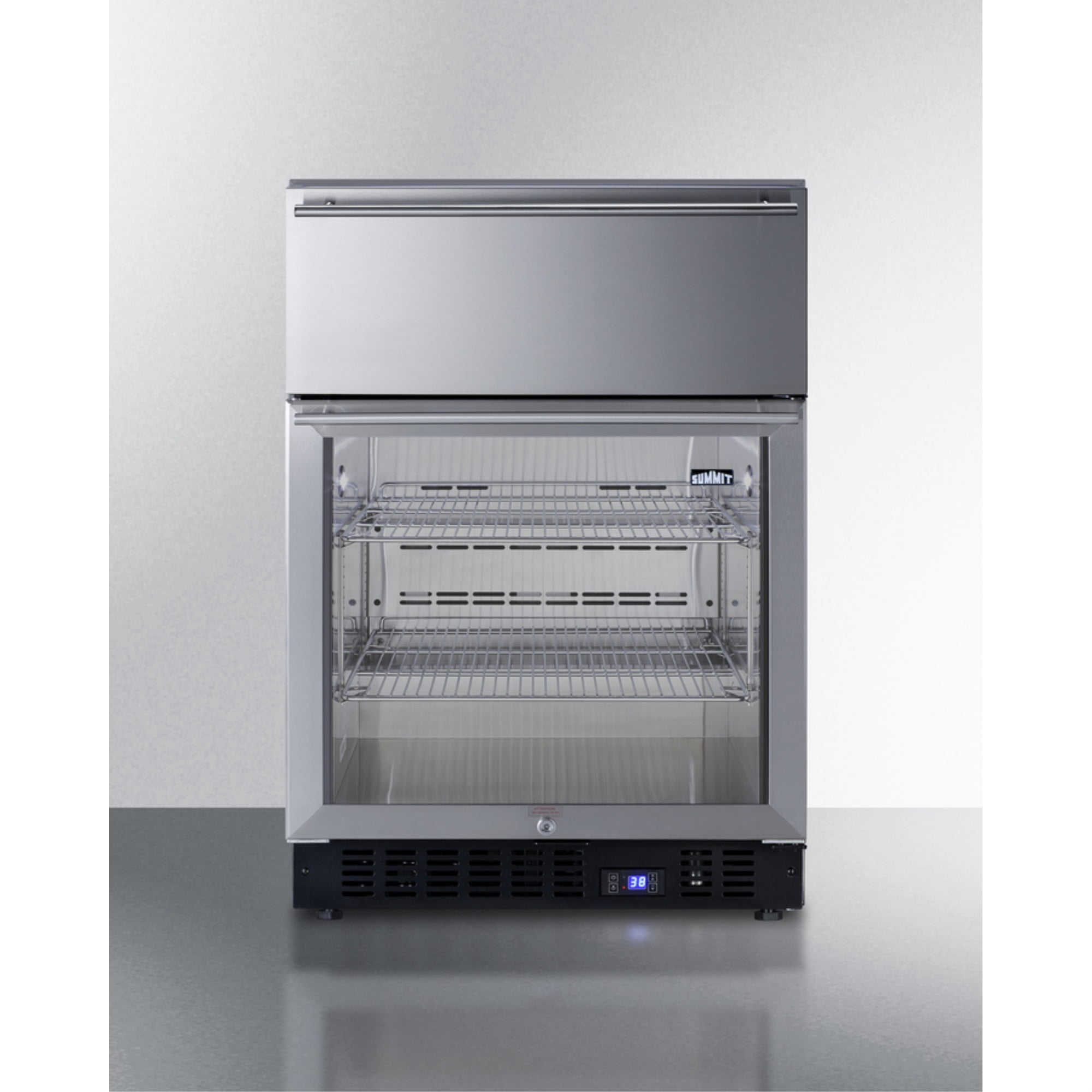 Commercial built-in undercounter glass door refrigerator with top drawer