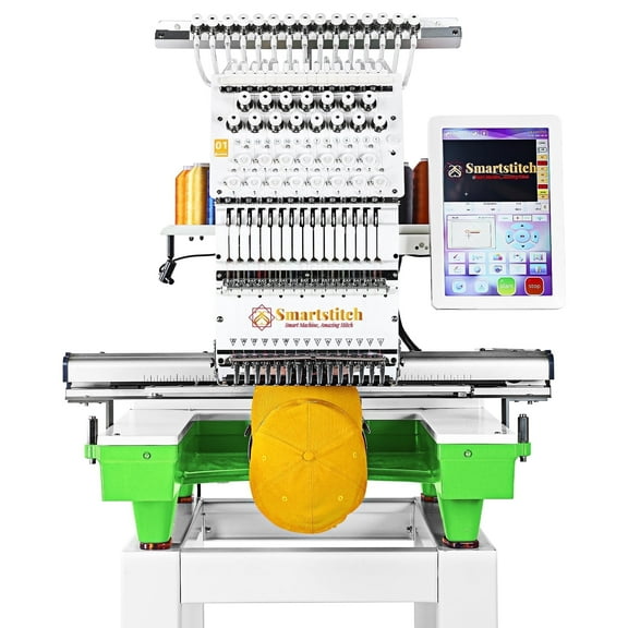 Commercial embroidery machine S1501, 15 Needles, Max Speed 1200RPM, Embroidering for Hats and Clothing with 13.8"x19.7" Embroidery Area, 12" Touch Screen, Wifi available (containing starter kit)