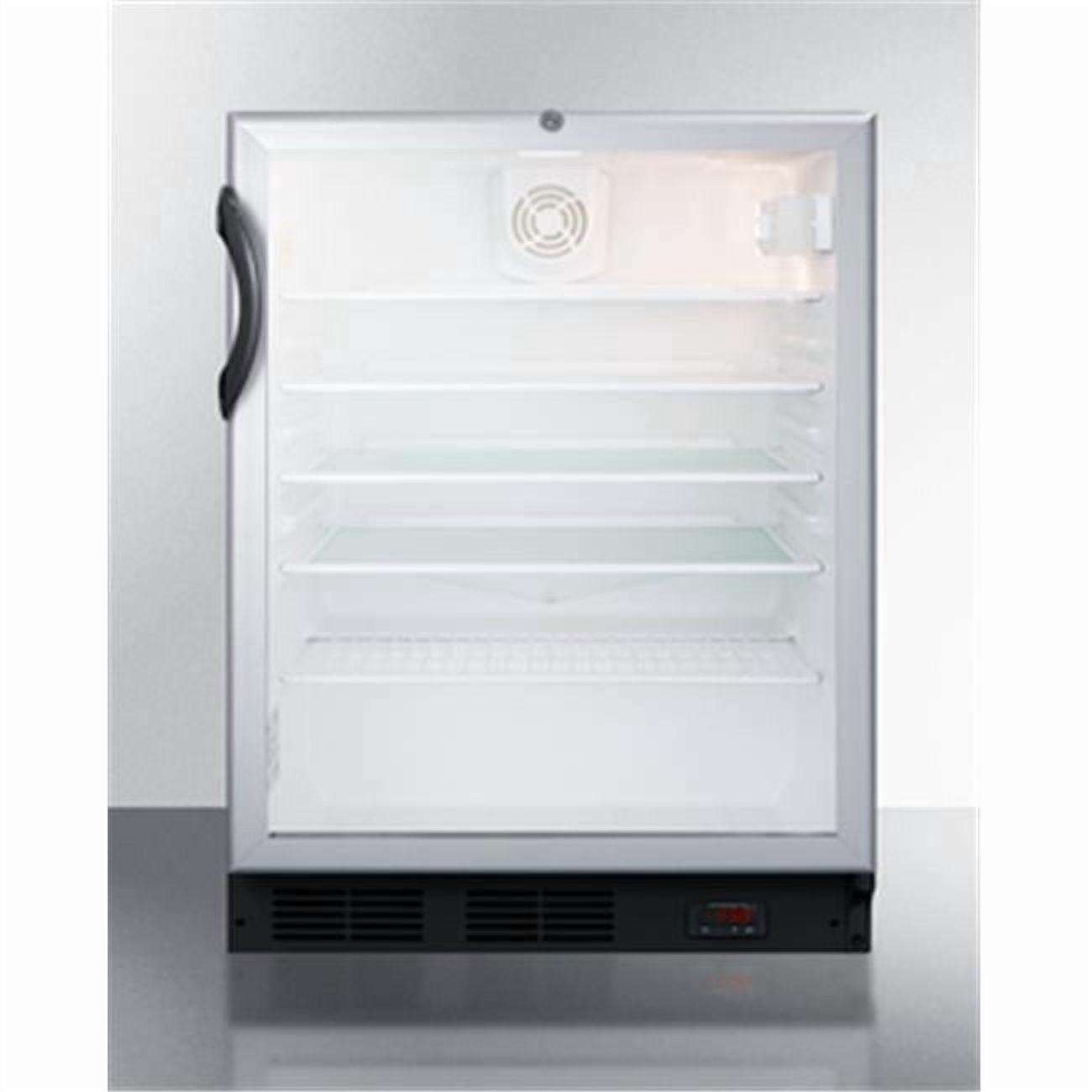 Commercial glass door built-in ADA compliant craft beer and wine refrigerator with digital thermostat, black cabinet, and lock