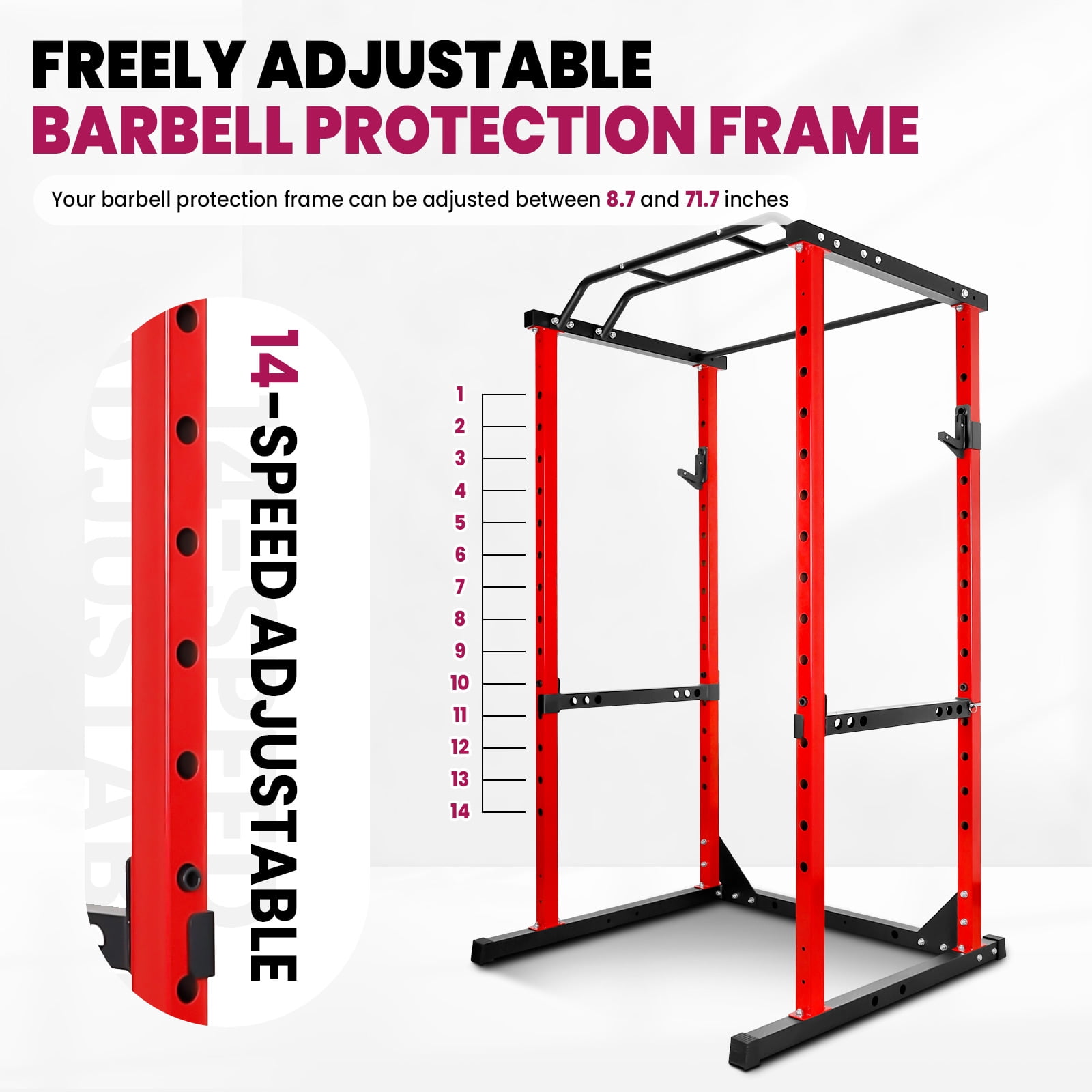 Commercial-grade Power Cage Squat Rack with Pull Up Bar, 1200 lbs Thickened Steel Weight Lifting Training Rack for Home Gym Strength Training