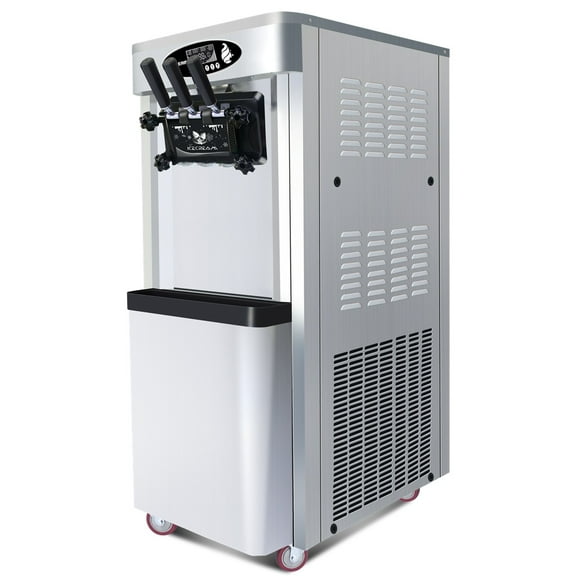 Commercial vertical ice cream machine,25-30L/H production capacity, with 2x6L hopper, 2000W power, soft ice cream machine for restaurants and snack shops, three flavors