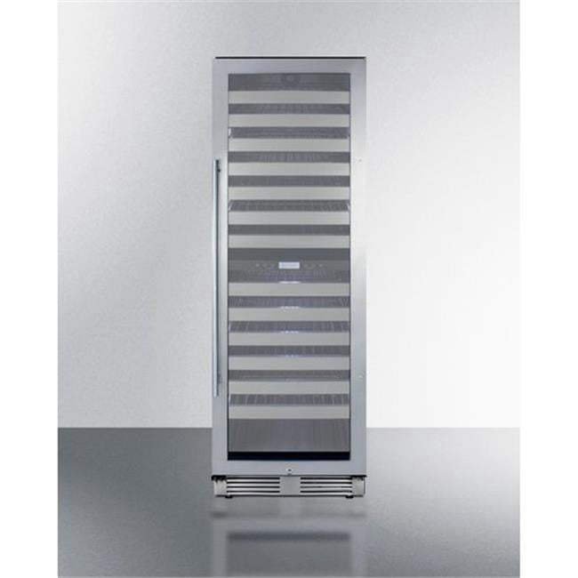 Commercially approved dual zone wine cellar for built-in or freestanding use with seamless stainless steel door and full-extension shelving