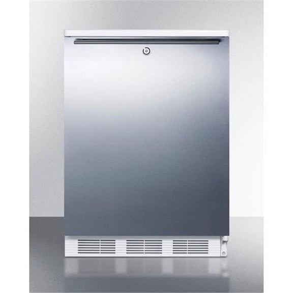 Commercially listed built-in undercounter all-refrigerator for general purpose use, auto defrost w/lock, SS door, horizontal handle, and white cabinet