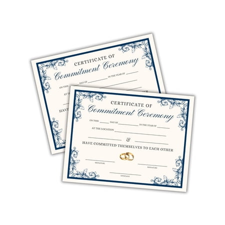 Commitment Ceremony Certificate on Linen 6pk 8.5x11 Navy Blue Keepsake Unofficial Wedding Love Marriage Custom Vow Renewal Minimalist
