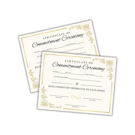 Commitment Ceremony Certificate on Linen Gold 6pk 8.5x11 Wedding Keepsake Unofficial Handfasting Vow Renewal for Newlyweds Unity
