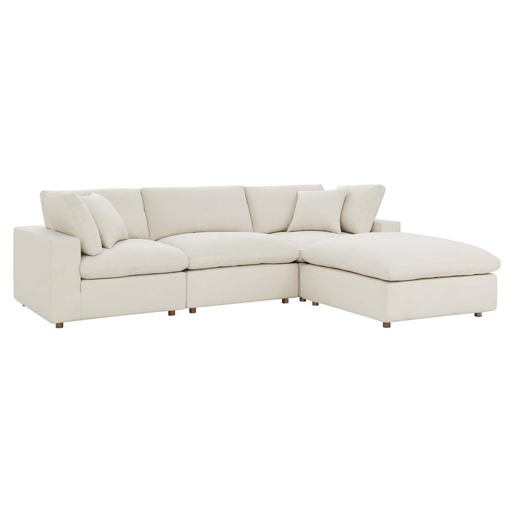 Light Beige Linen 4-Piece Sectional Sofa with Down Fill