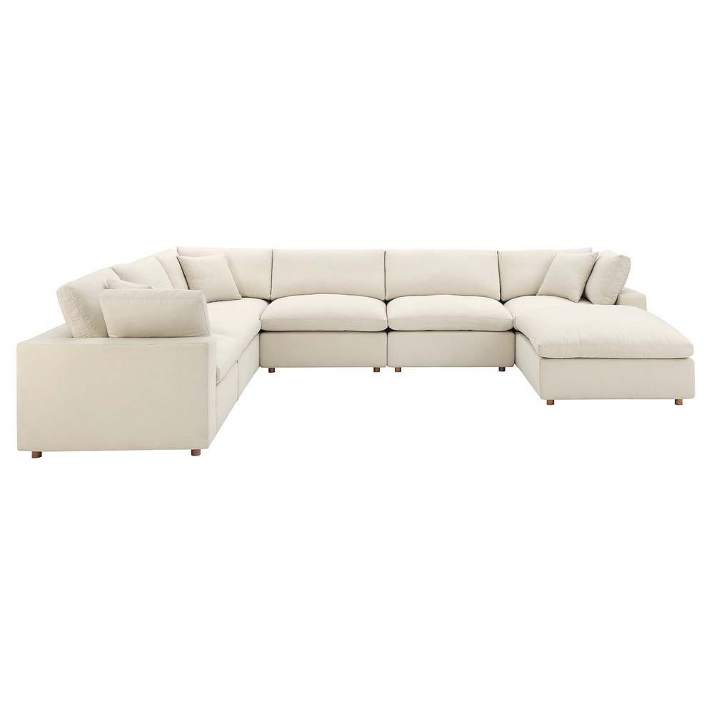 Light Beige Linen 7-Piece Sectional Sofa with Ottoman