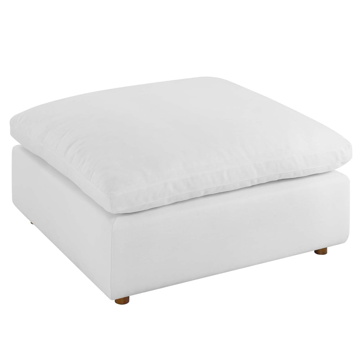 Pure White Down-Filled Overstuffed Ottoman with Linen Texture