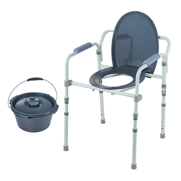 Commode Chair Bedside, Adjustable Height 7 Levels, 350 LBS Capacity, Removable 5.8L Bucket, Raised Toilet Seat for Seniors & Adults