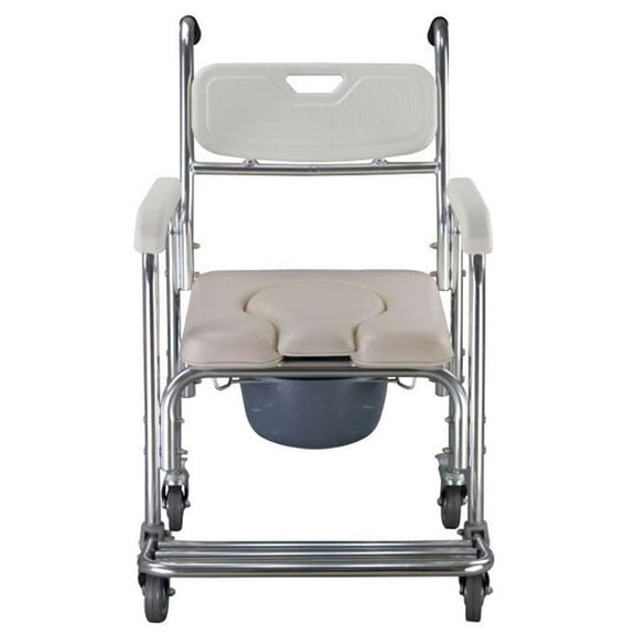 Commode Chair w/Wheels, 4 in 1 Multifunctional Aluminum Bath Chair with Padded Seat, 300LBS Weight Capacity, for The Elderly Disabled People Pregnant Women