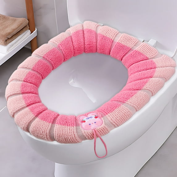Commode Cushion Household Seasons Toilet Seat Thickened With Handle Winter Toilet Ring Washable Sets Wear Knitted Toilet Seat