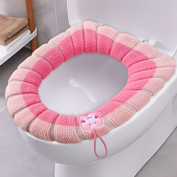 Commode Cushion Household Seasons Toilet Seat Thickened With Handle Winter Toilet Ring Washable Sets Wear Knitted Toilet Seat