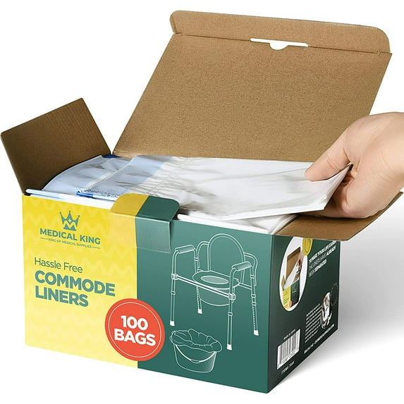Commode Liners 100-Pack Bedside Commode Liners Portable Toilet Bags - Commode Liners for Adult Commode Chairs, Camp Toilet, Bucket - Leakproof, Hygienic Closure, Universal Fit, 20.5x15" MedicalKingUsa