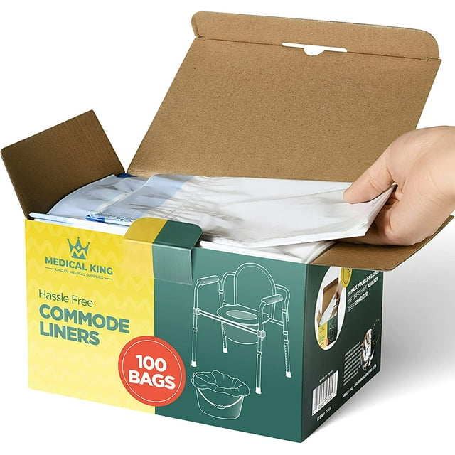 MedicalKingUsa 100Pack Commode Liners for Adult Chairs, Portable Potty