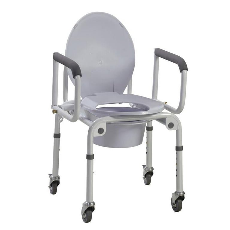 Commode with drop arms, with wheels, aluminum, 1 each Commode with drop arms, with wheels, aluminum, 1 each