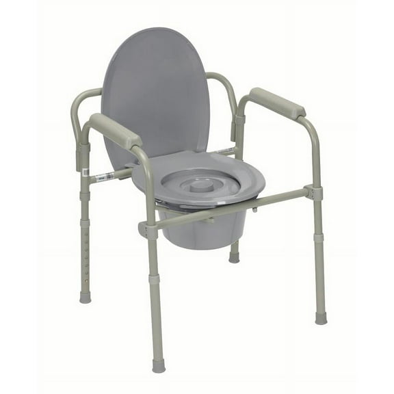 Commode with fixed arms, aluminum, adj height, 1 ea