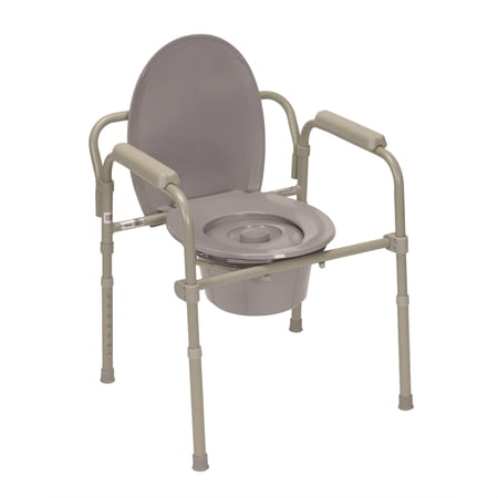 Commode with fixed arms, steel, adj height, 1 ea