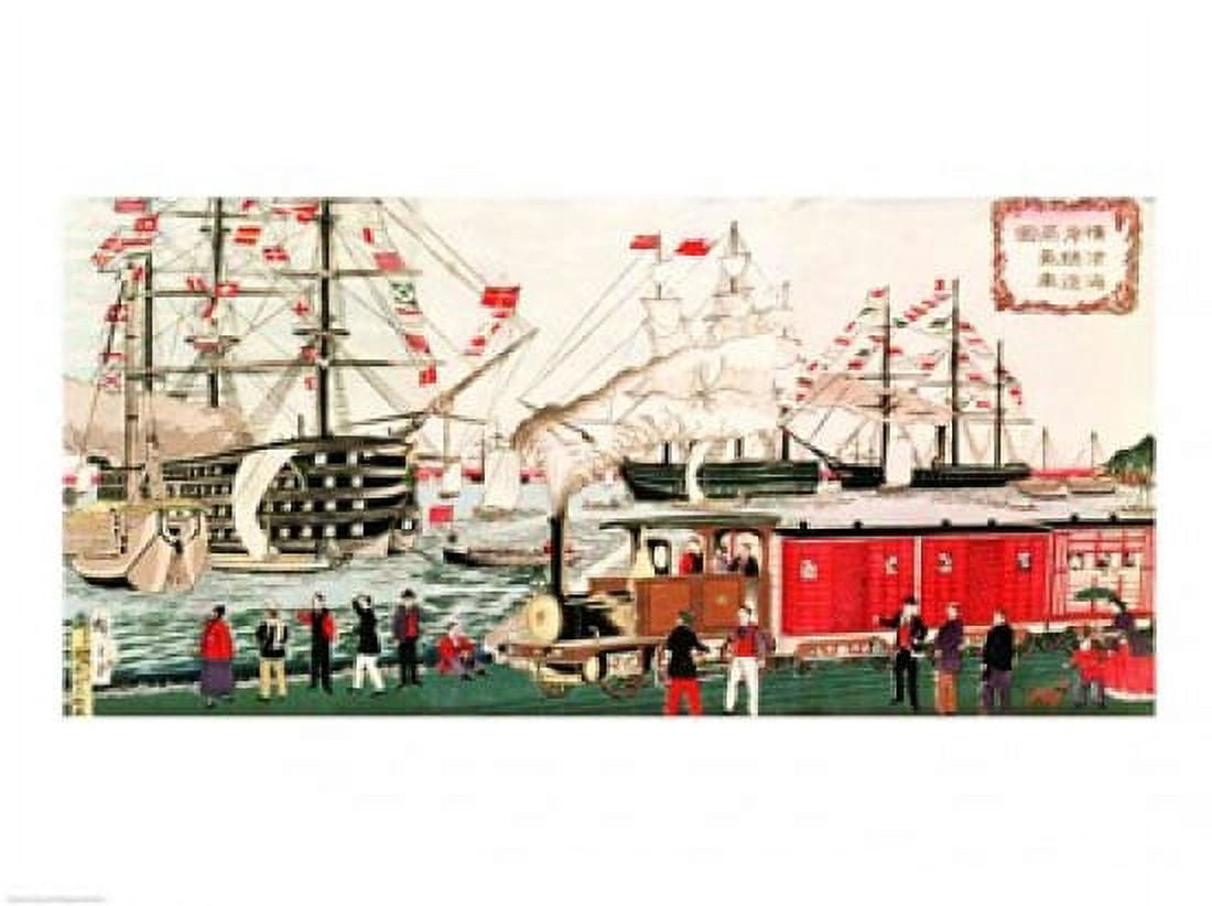 Commodore Perrys Gift of a Railway to the Japanese in 1853 Canvas Art - Utagawa Hiroshige (24 x 18)