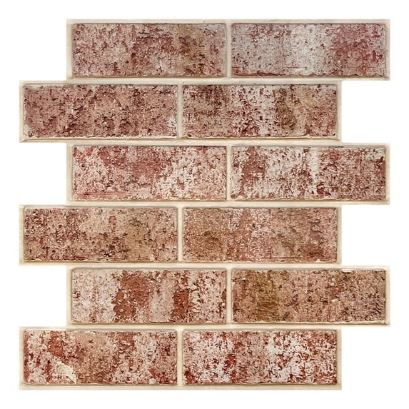 Commomy 10 Pcs 3D Faux Brick Peel and Stick Wall Tiles for Interior Wall Decor DIY Self Adhesive Decorative Tile 11.8"X11.8"