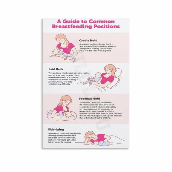 Common Breastfeeding Positions Guide Poster (2) Canvas Painting Wall Art Poster for Bedroom Living Room Decor
