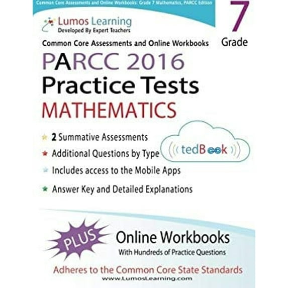 Pre-Owned Common Core Assessments and Online Workbooks: Grade 7 Mathematics, PARCC Edition: State Standards Aligned Paperback Lumos Learning