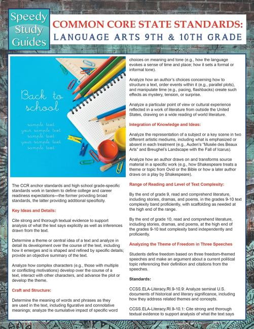 Common Core State Standards Language Arts 9th And 10Th Grade (Speedy