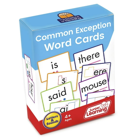 Common Exception Words Flashcards: Junior Learning, The Science of Reading Supplementary Resource, Decodable, Learn tricky words, with 111 color-coded border cards, ages 4+