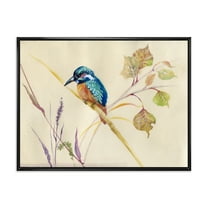 Common Kingfisher Bird On Branch 20 in x 12 in Framed Painting Canvas Art Print, by Designart
