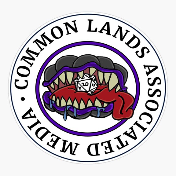 Common Lands Logo (White) with d20 Sticker