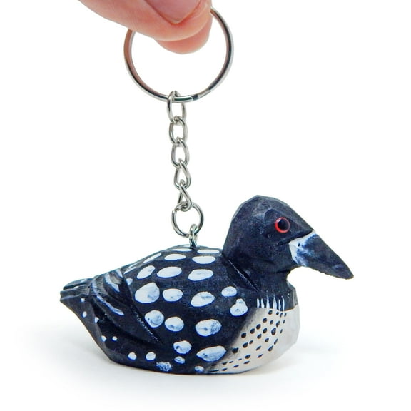 Common Loon Duck Keychain Ring Hook Clip Charm Miniature Wood Mini Figurine Small Animal