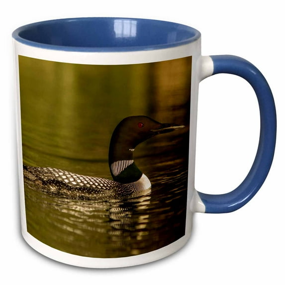 3drose, Common Loon Male on Beaver Lake Near Whitefish, Montana, Usa, 15oz Two-tone Blue Mug