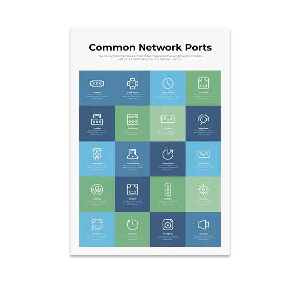 Common Network Ports Infographic - Tech Enthusiast - 13x19 Poster Print