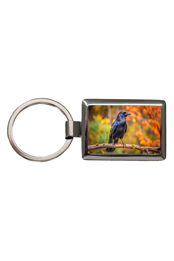 Common Raven Backyard Bird Metal Rectangle Keychain