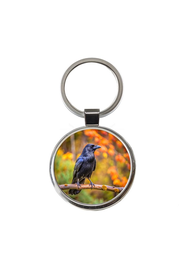 Common Raven Backyard Bird Metal Round Keychain