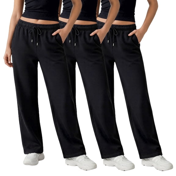 Common Stitch Women's Straight Leg Fleece Sweatpants, 3-Pack, Deep Pockets, Elastic Drawstring Waist