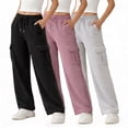 thumbnail image 1 of Common Stitch Women's Wide Leg Cargo Fleece Sweatpants, 3-Pack, 4 Pockets, Elastic Drawstring Waist, 1 of 1