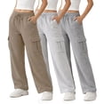 thumbnail image 1 of Common Stitch Women's Wide Leg Cargo Fleece Sweatpants, 3-Pack, 4 Pockets, Elastic Drawstring Waist, 1 of 1