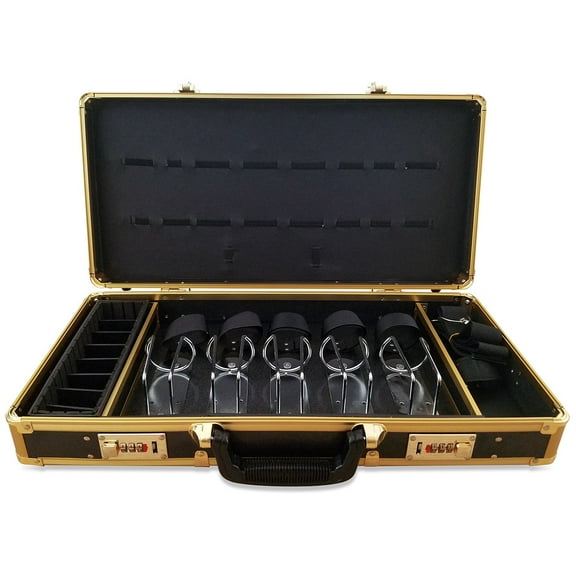 Common Wealth Barber Stylist Lock Attache Carrying Portable Travel Case Black With Gold Trim Organizer