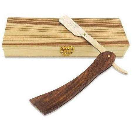 Common Wealth Wood Gold Straight Edge Classic Folding Barber Shaving Razor With Case