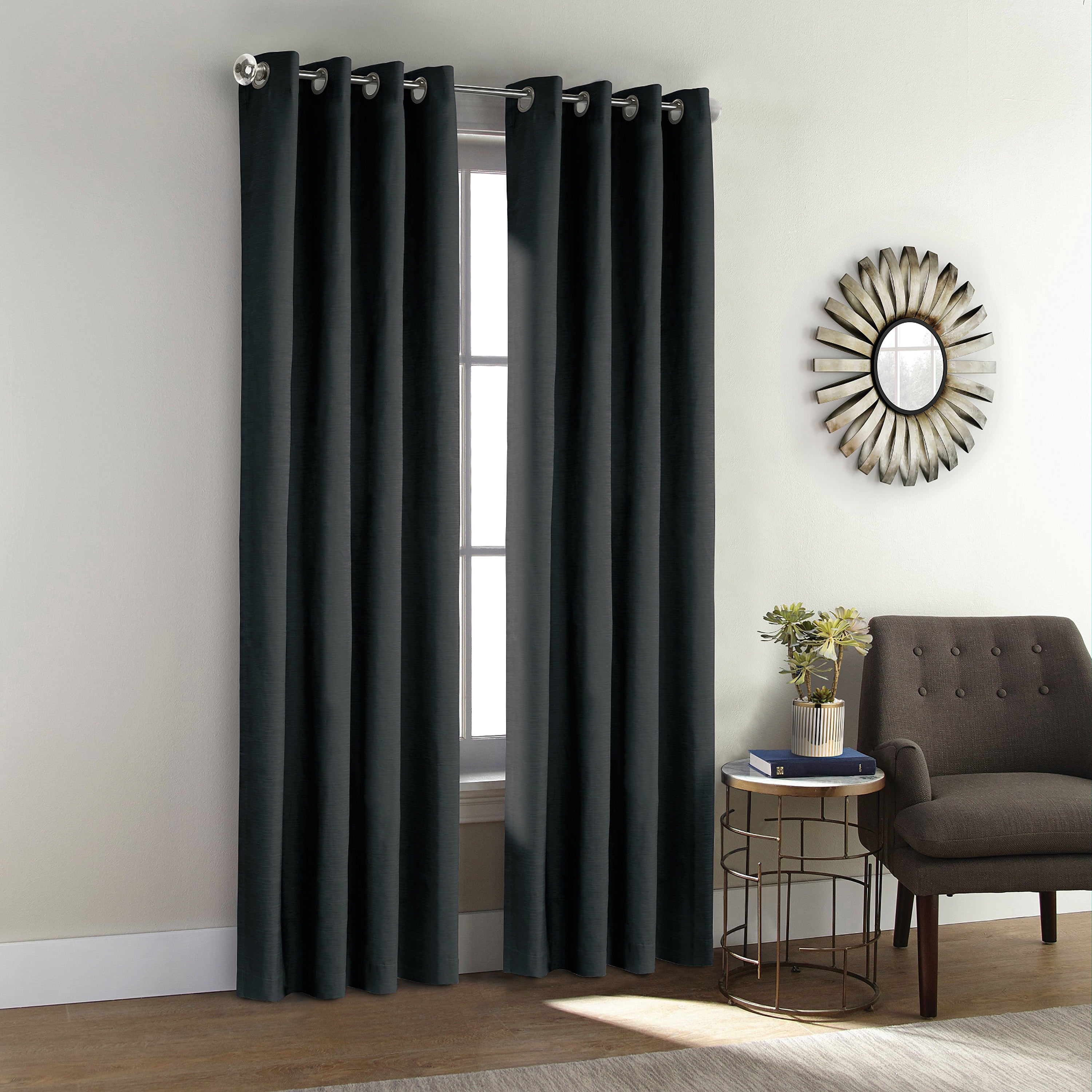 Black 95-Inch Cotton Polyester Blackout Grommet Curtain Panel