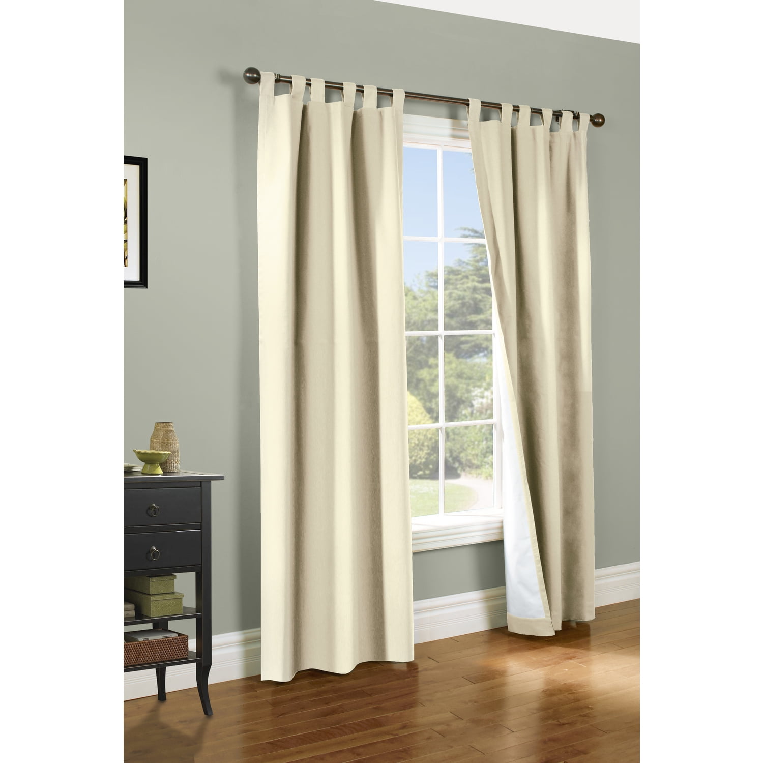Natural Cotton Tab Top Room-Darkening Curtain Panels Pair